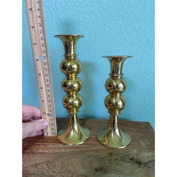 Made in India Vintage Brass Candle Stick Holders Set of 2 - Picture 3 of 12